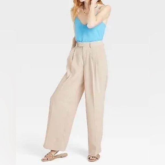 Women's High-Rise Wide Leg Fluid Pants - A New Day Beige Sz 4 NWT - Picture 13 of 13